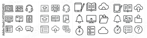 Education and learning outline icons set – linear, school, academic symbols