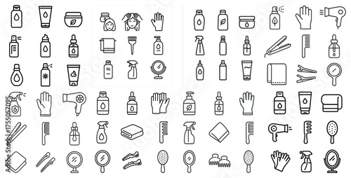 Hair care and styling line icons set – outline, grooming, beauty essentials