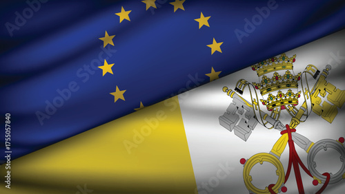 High Quality background with Two Flags of  European Union & Vatican