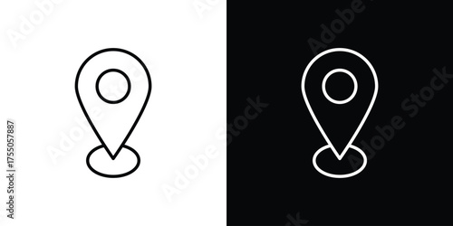 Pin icon in stroke versions. Graphic elements for web
