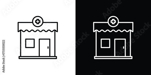 Pharmacy icon in stroke versions. Graphic elements for web