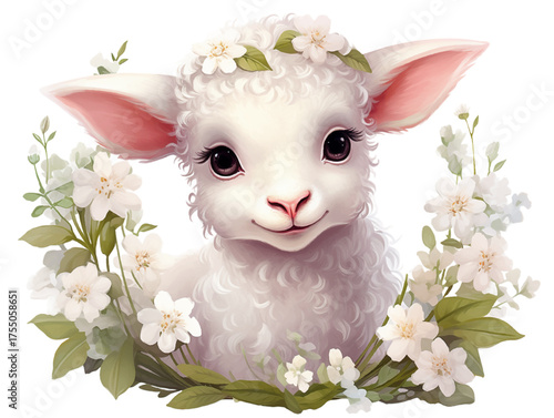Vector drawing of a cute lamb associated with spring and Easter.