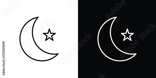 Moon icon in stroke versions. Graphic elements for web
