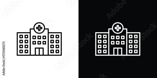 Hospital icon in stroke versions. Graphic elements for web