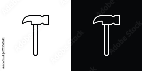 Hammer icon in stroke versions. Graphic elements for web