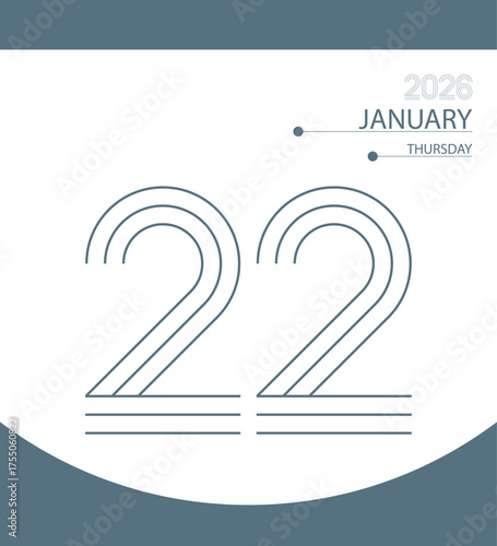 22 January 2026. Daily calendar design template.