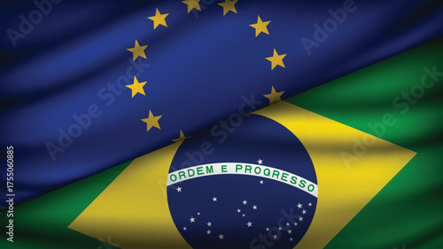 High Quality background with Two Flags of  European Union & Brazil  