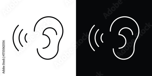 Ear icon in stroke versions. Graphic elements for web