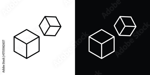 Cube icon in stroke versions. Graphic elements for web