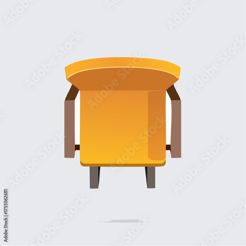 Top-down view of a yellow chair with brown legs and armrests.