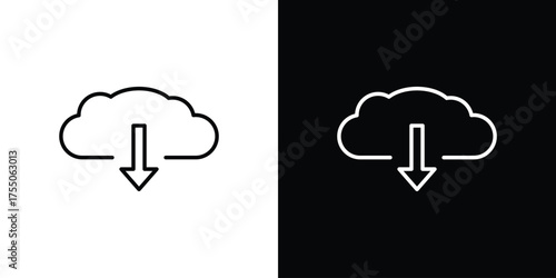 Cloud download icon in stroke versions. Graphic elements for web