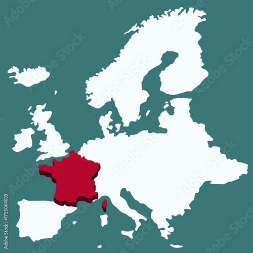 France Country highlighted 3D map on Africa continent map vector illustration	for projects and presentation 