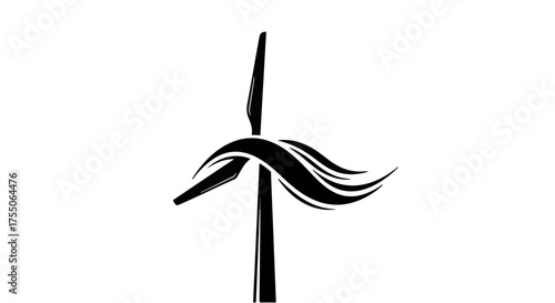 Stylized wind turbine with flowing lines symbolizing clean energy and nature