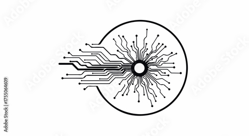 Abstract digital eye with neural network connections symbolizing artificial intelligence and innovation