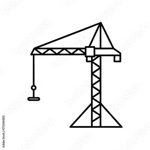 Simple line drawing of a construction crane on transparent background