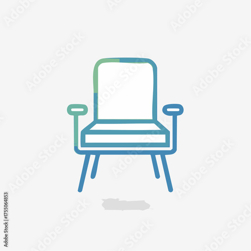Illustration of a blue chair with armrests on a white background.