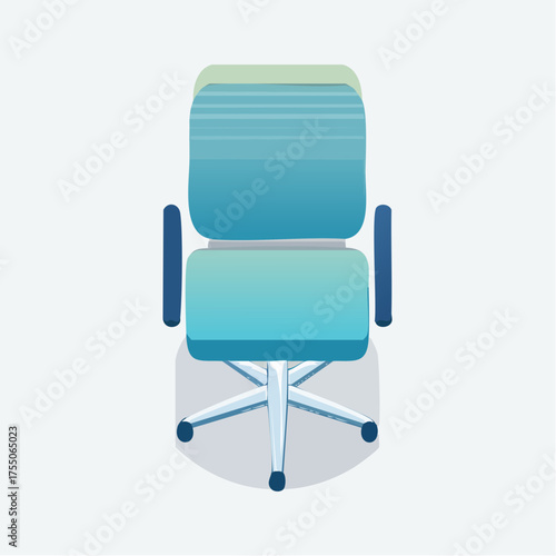 A modern blue office chair with armrests and wheels, depicted in a flat vector illustration style.