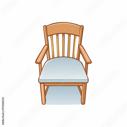 A classic wooden armchair with armrests and a light blue seat cushion, shown from a front view on a white background.