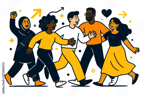 Unity Through Diversity. Progress through diversity. People from different cultures and backgrounds come together, embracing their unique qualities and