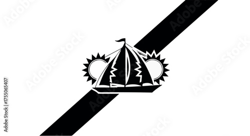 Stylized sailboat silhouette with gear accents on a diagonal stripe