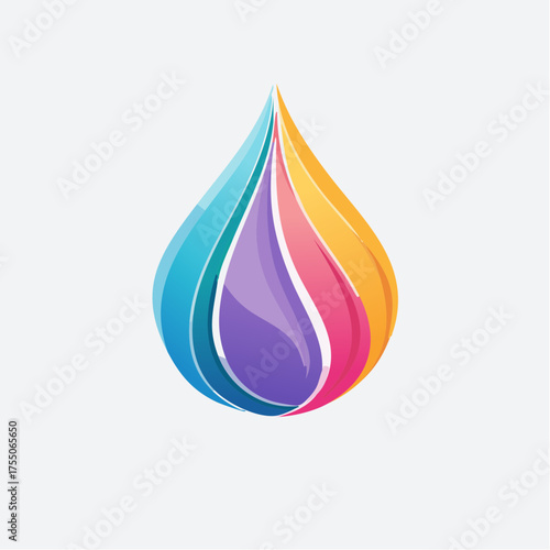A vibrant and colorful illustration of a water droplet with layered, flowing segments.