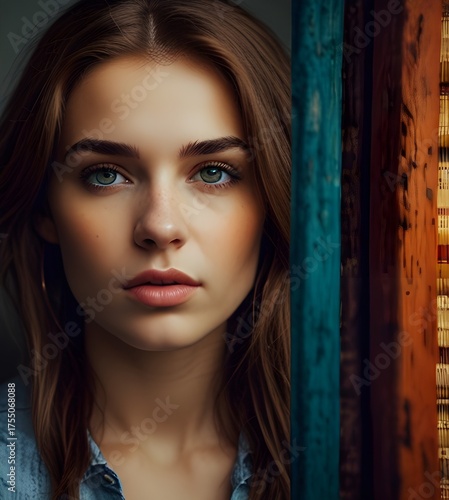 Young lady behind the door 