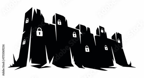 Fortress of security with locked gates representing data protection and privacy
