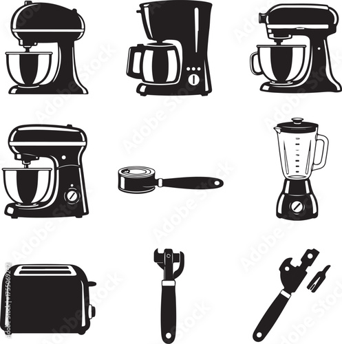 Kitchen Appliances and Tools Illustration A Culinary Collection of Black Silhouettes for Cooking and Food Preparation