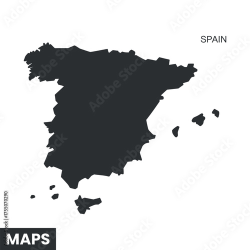 Detailed Spain Map Vector Illustration Isolated on White Background for Geography Needs