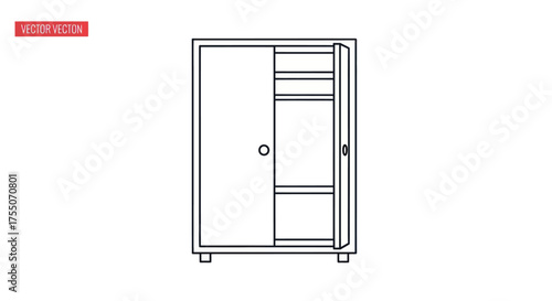 Detailed Line Art Bookshelf Filled with Various Books.