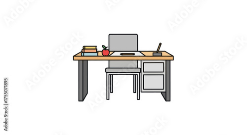 A simple line art illustration of a two-drawer office filing cabinet with an open drawer full of folders and binders.