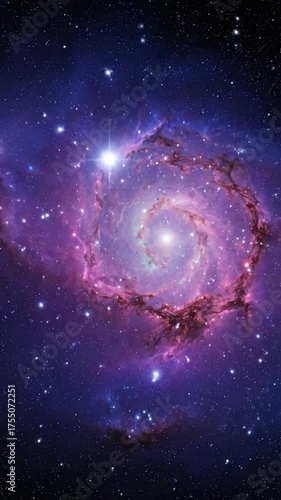 Vibrant galactic spiral galaxy in deep space with bright stars