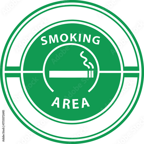 Green smoking area sign with cigarette white