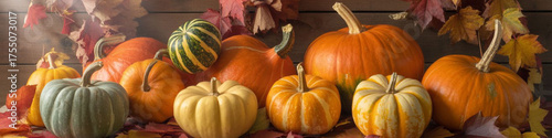 horizontal image, jack-o-lantern pumpkins, isolated orange colored background. For banner, design, Halloween celebration, LinkedIn, social media,