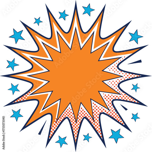 Orange burst blue stars comic explosion vector