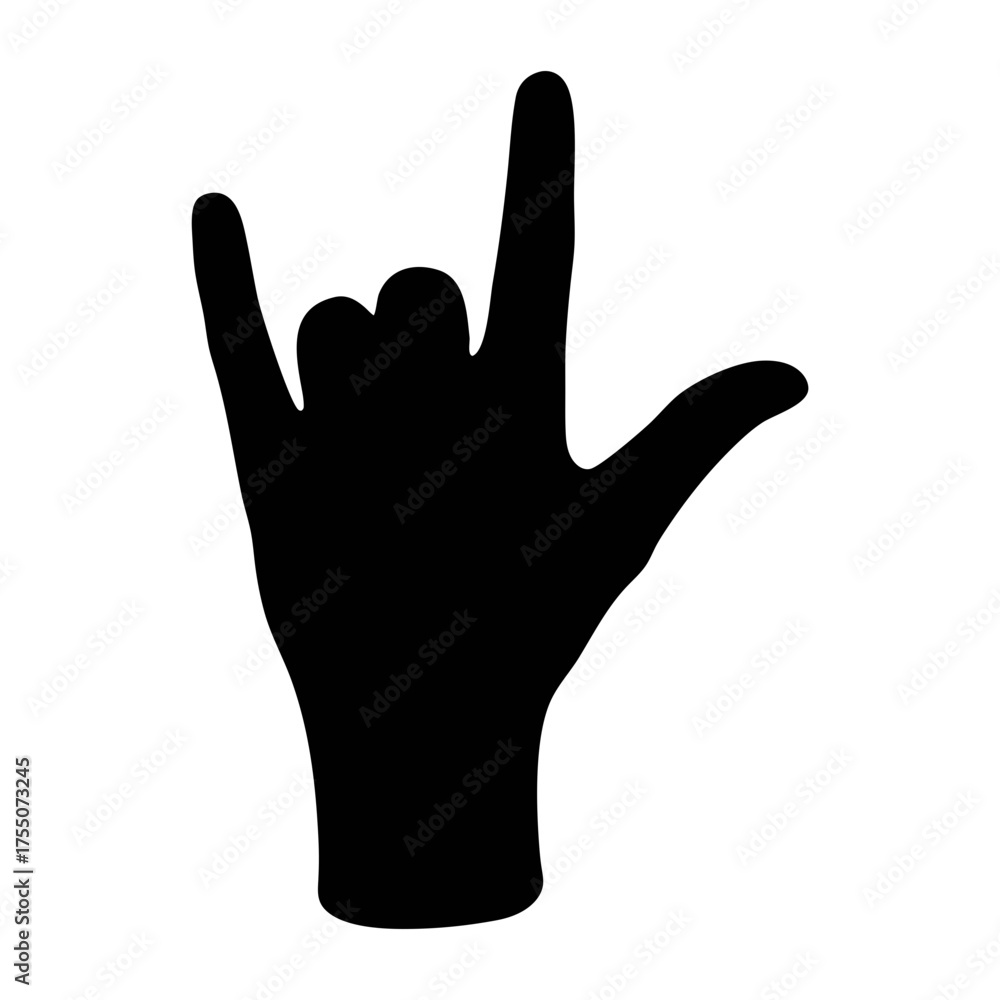 Obraz premium Vector art of silhouette of a hand making the rock and roll sign a symbol of music, rebellion, and youthful energy, perfect for designs