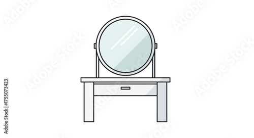Round Vanity Mirror on a Table with Drawer Minimalist Style.