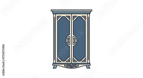 Elegant Blue Wardrobe with Ornate Details and Double Doors.