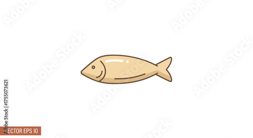 Simple illustration of a pale stylized fish with fins and tail.