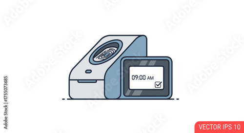 Digital Time Clock Punch Machine Illustration.