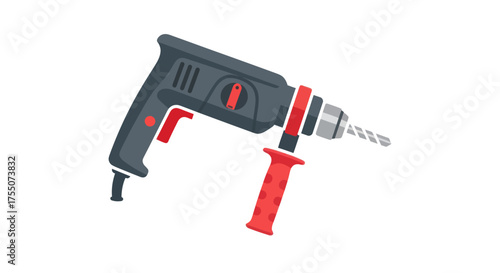 Modern Electric Power Drill with Red Accents and Drill Bit.