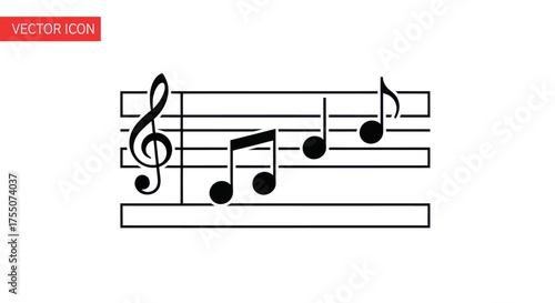 Musical Staff with Treble Clef and Black Notes.