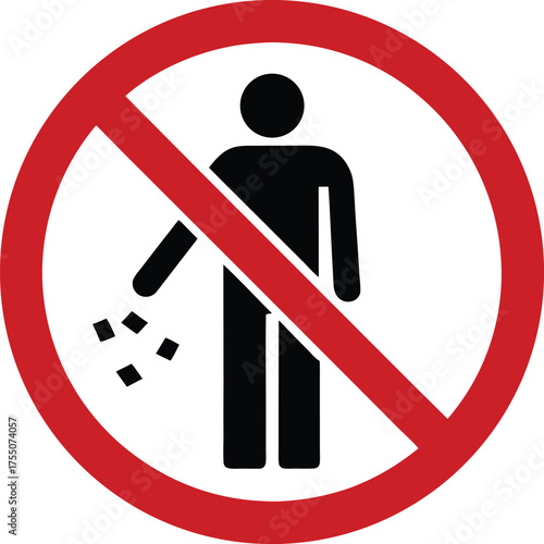 Red circle prohibition sign person dropping litter