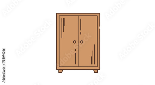 Simple Brown Wooden Cabinet with Two Doors and Round Handles.