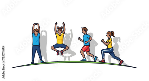 Diverse group of people engaged in various fitness activities.