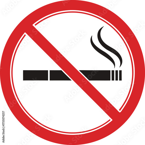 Red prohibition circle with cigarette smoke