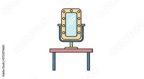 Cartoon Illustration of a Vanity Mirror with Lights on Table.