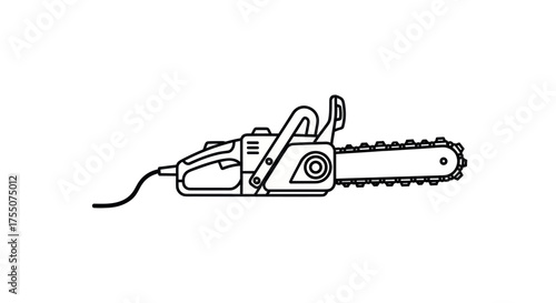 Electric Chainsaw Outline Illustration with Cord and Handle.
