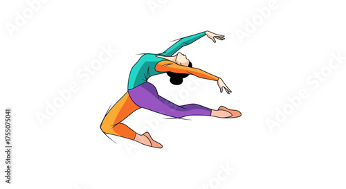Dynamic Dancer in Mid-Leap Pose with Colorful Costume.