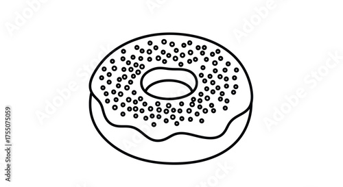 Outlined Donut with Sprinkles Simple Black and White.